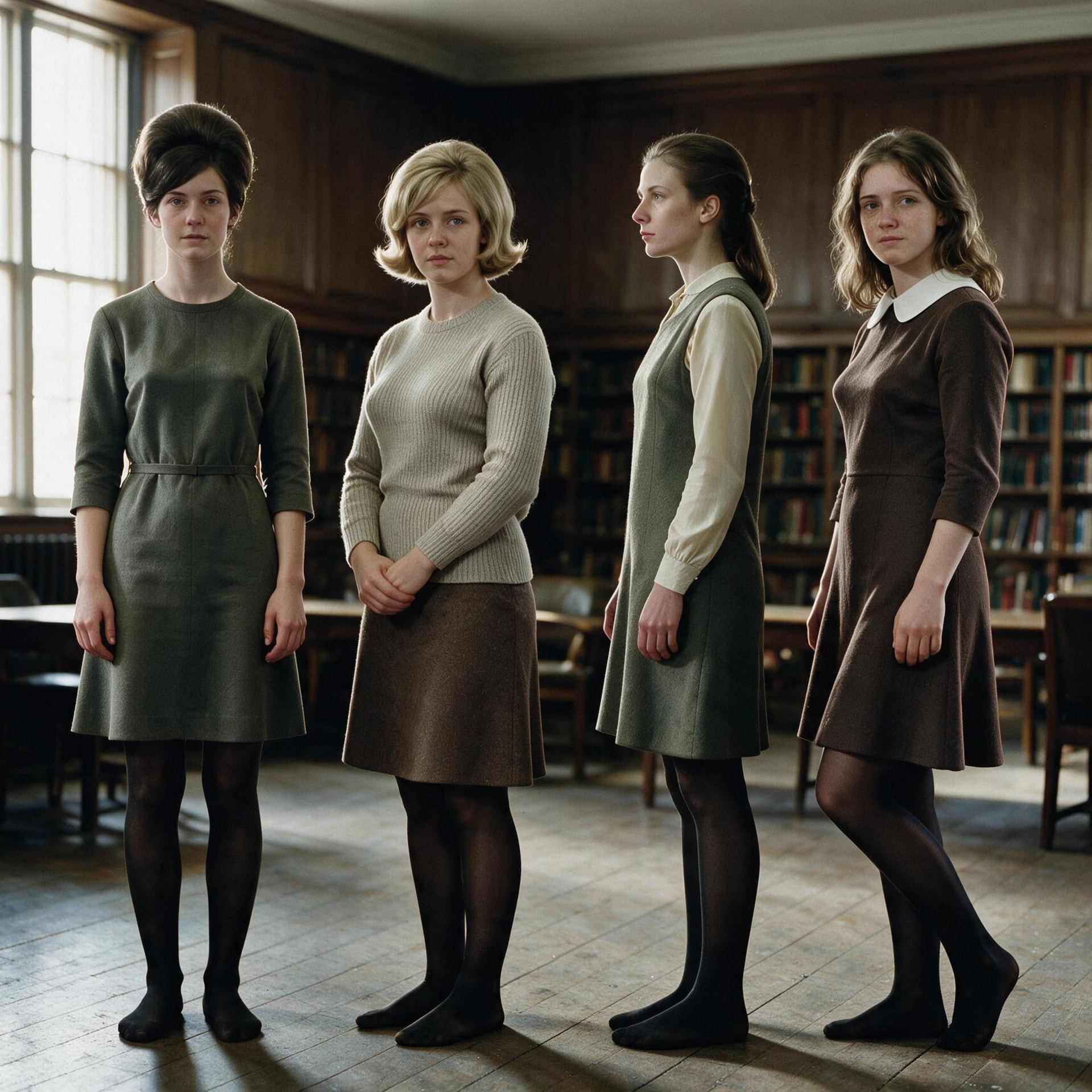 The Soundelays standing in a reading room, Marlden, 1967
